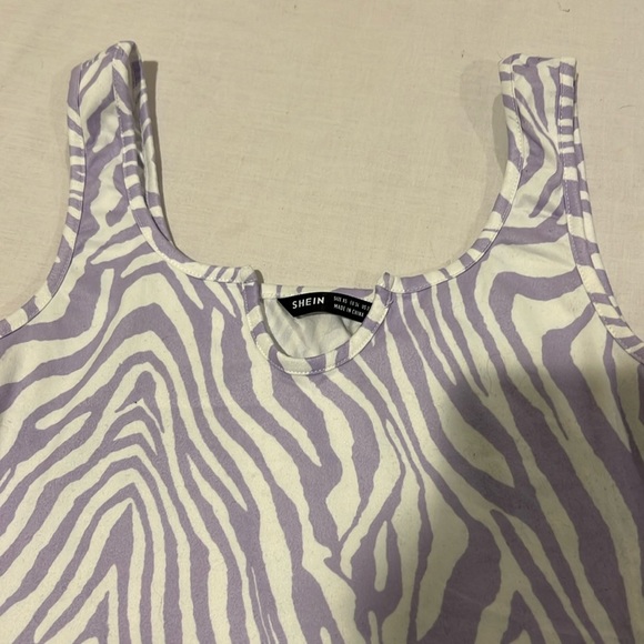 shein ezwear notched neck lettuce trim tank purple zebra striped polyester xs - Picture 4 of 5